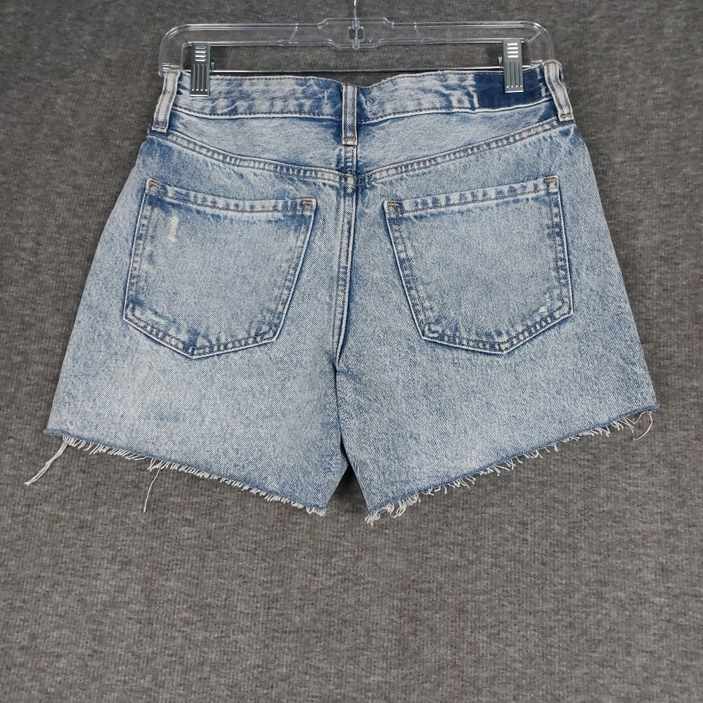 EXPRESS JEANS WOMENS BLUE BOYFRIEND MIDI ACID WASH DISTRESSED DENIM SHORTS SZ 0 - Picture 6 of 10